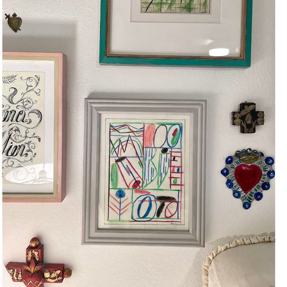 ORIGINAL FRAMED ART Abstract Neon Crayon Drawing - Picture 5 of 6